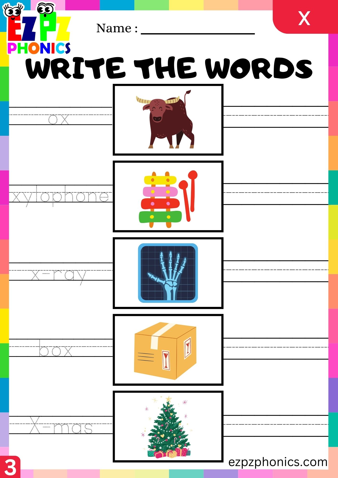 Letter x Write the Words Phonics Activity Group 3